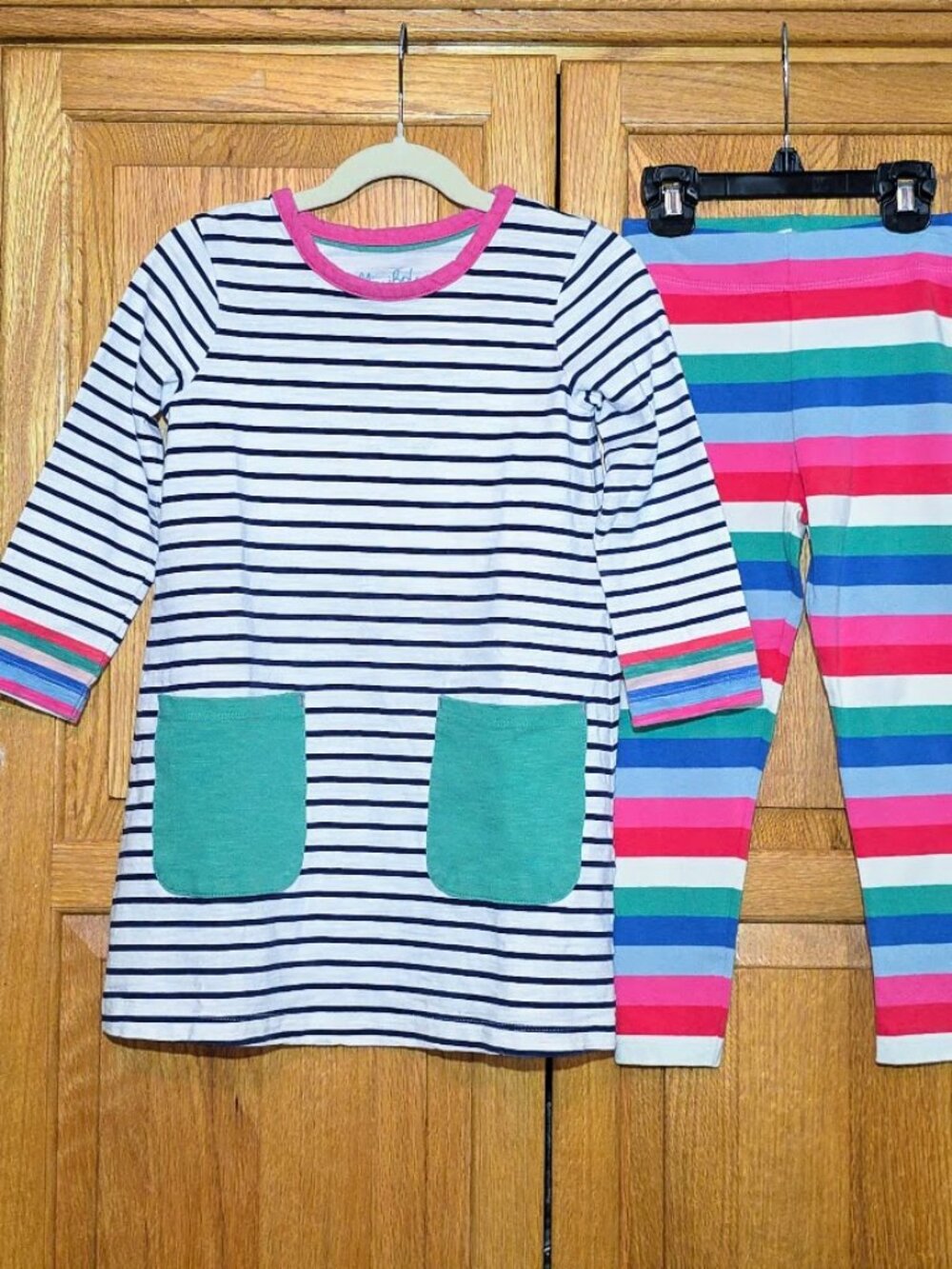 Mini Boden Girls Striped Tunic Dress & Leggings Set Size 4-5